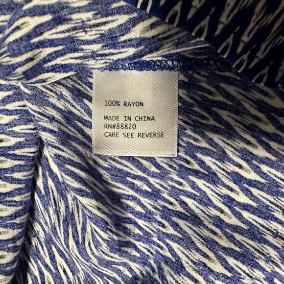 Kenar Blue Black white Patterned Blouse 3/4 Sleeve Elastic Cuff Women's Small - Picture 4 of 8